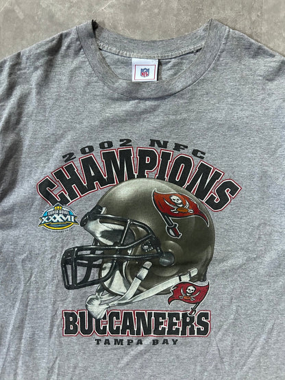 2002 Vintage Tampa Bay Buccaneers NFC Champs Grey Helmet T Shirt Size L - L | Martin City Vintage