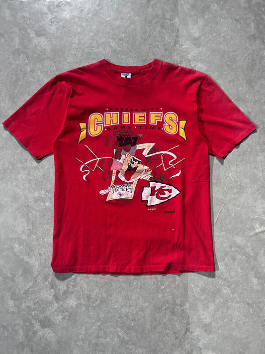 90s Vintage Kansas City Chiefs Looney Tunes Taz Red T Shirt Size L - L | Martin City Vintage