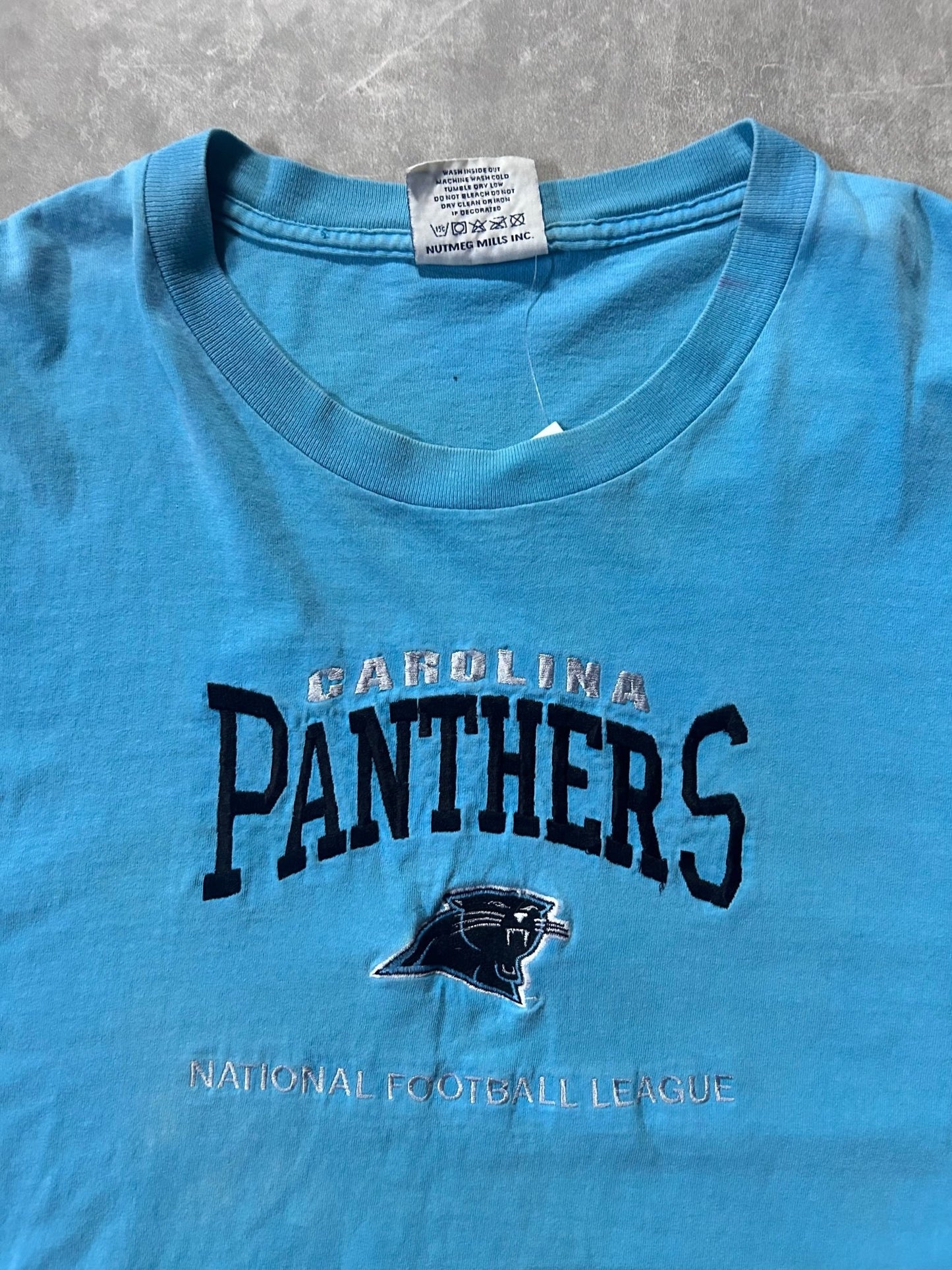90s Vintage Caroline Panthers Baby Blue Embroidered T Shirt Size XXL - XXL | Martin City Vintage