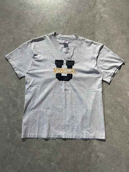 90s Vintage Mizzou Tigers Embroidered Heather Gray T Shirt Size L - L | Martin City Vintage