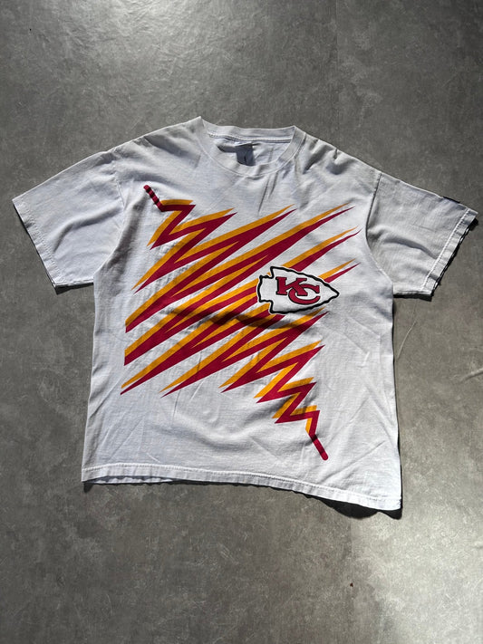 90s Vintage Kansas City Chiefs Scribble Starter White T Shirt Size L - L | Martin City Vintage