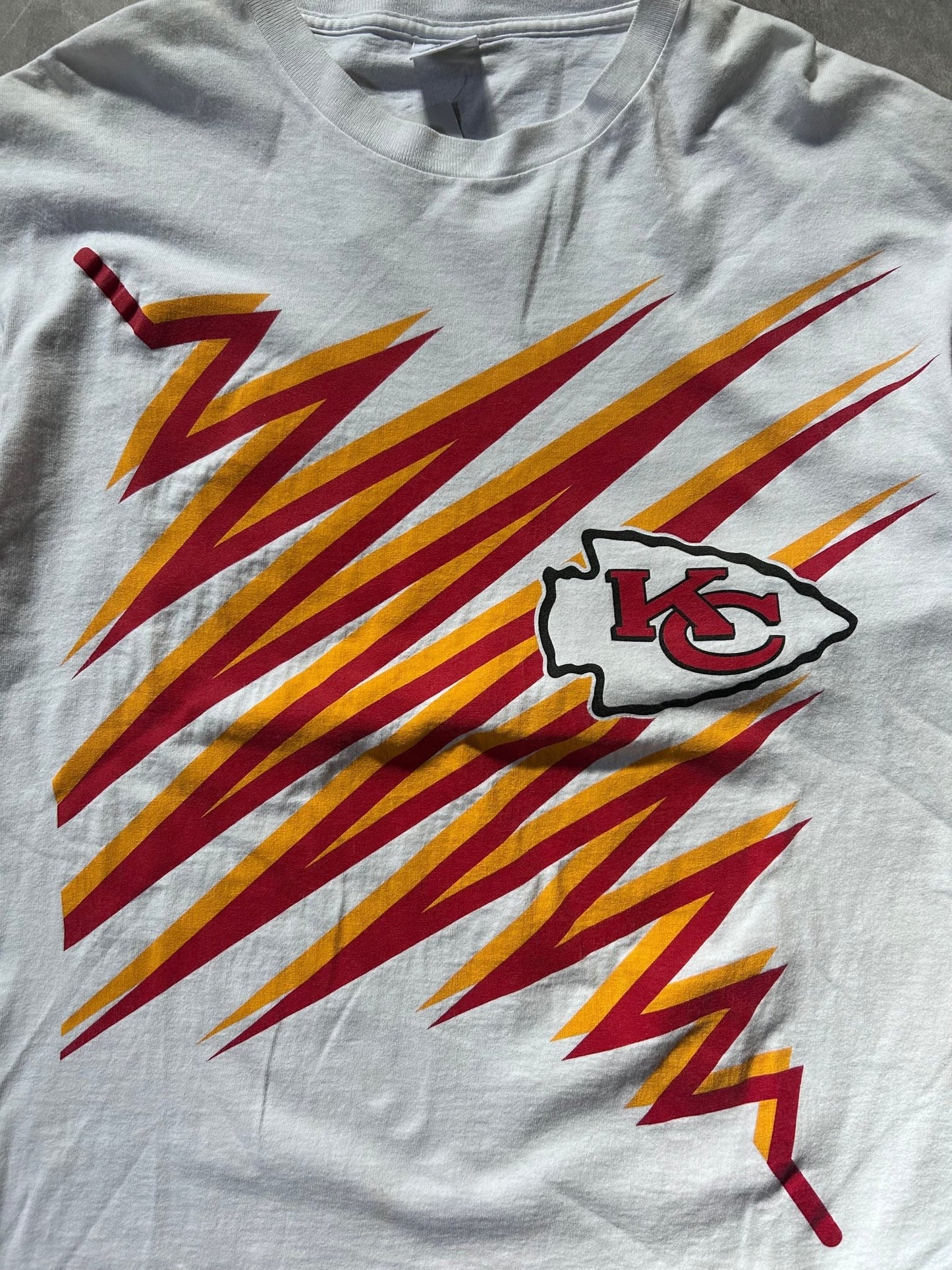 90s Vintage Kansas City Chiefs Scribble Starter White T Shirt Size L - L | Martin City Vintage