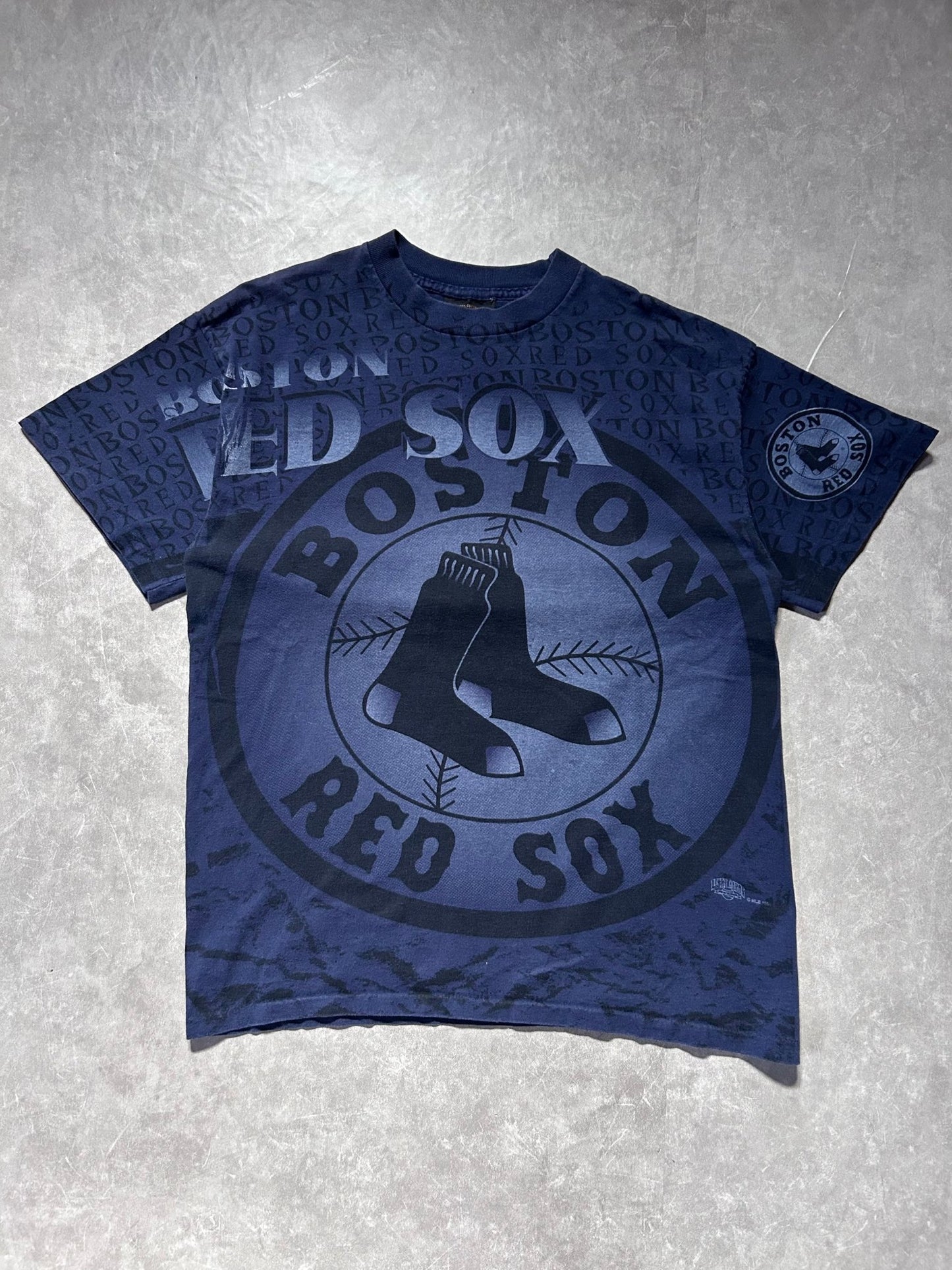 90s Vintage Boston Red Sox Navy AOP T Shirt Size L - L | Martin City Vintage