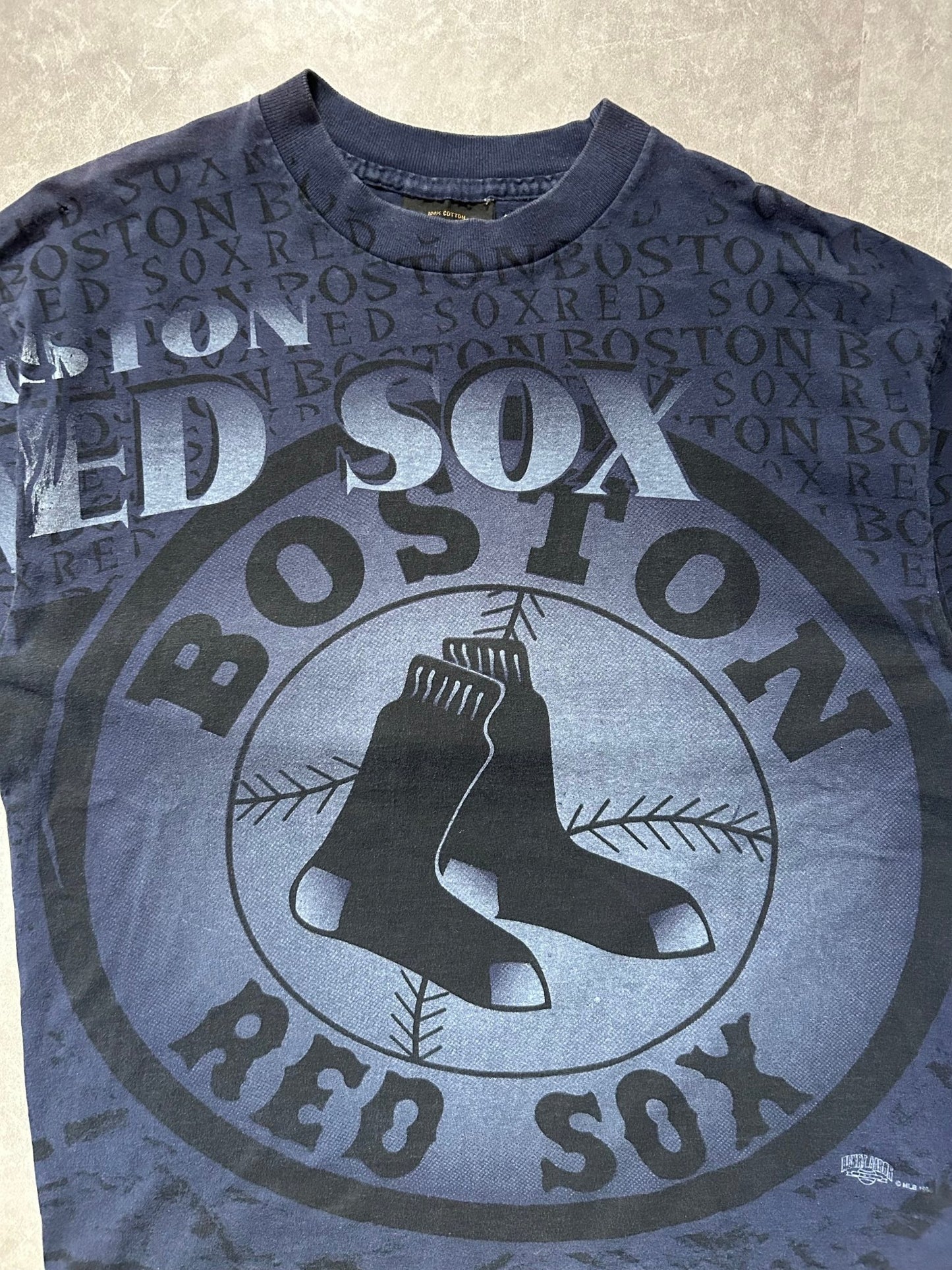 90s Vintage Boston Red Sox Navy AOP T Shirt Size L - L | Martin City Vintage