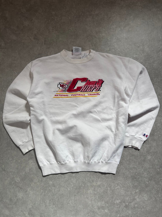 90s Vintage Kansas City Chiefs White Embroidered Crewneck Size M - M | Martin City Vintage
