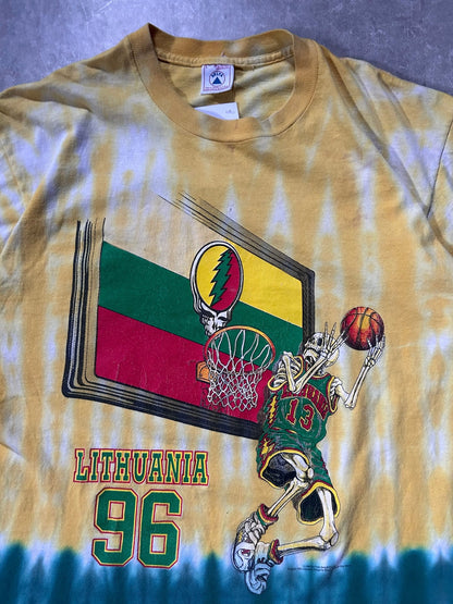 1996 Vintage Grateful Dead Lithuania Basketball Jerry Garcia Tribute Yellow Tie Dye T Shirt Size L - L | Martin City Vintage
