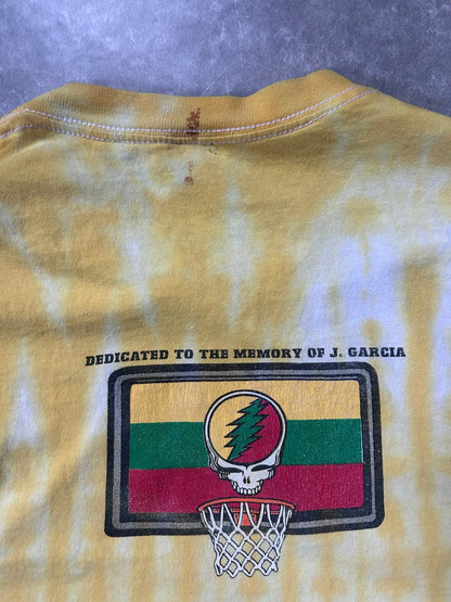 1996 Vintage Grateful Dead Lithuania Basketball Jerry Garcia Tribute Yellow Tie Dye T Shirt Size L - L | Martin City Vintage