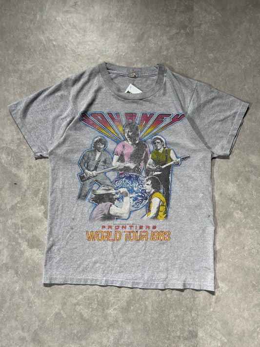 1983 Vintage Journey Frontiers World Tour Grey Band T Shirt Size L - L | Martin City Vintage