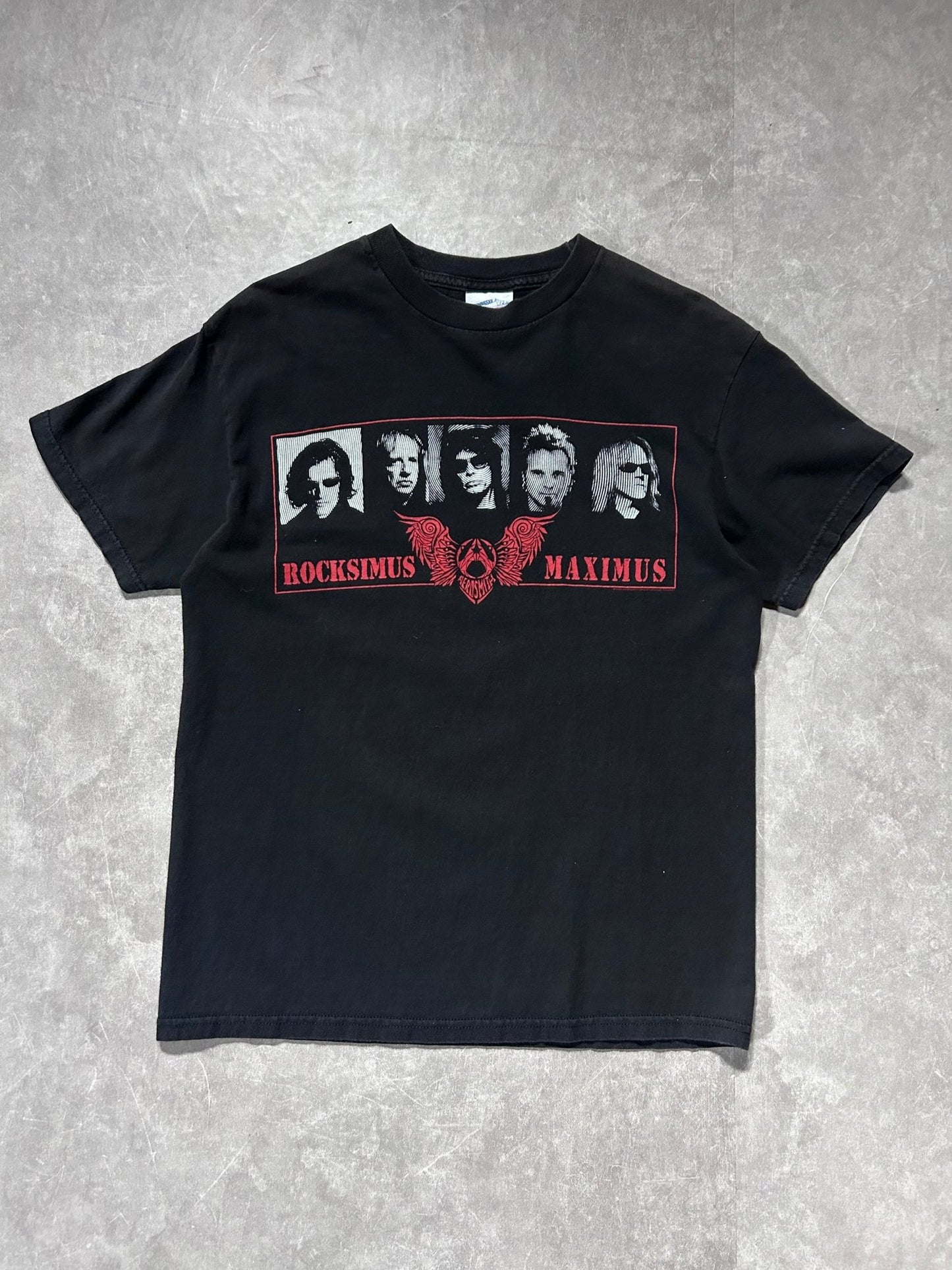 2000s Vintage Aerosmith Rocksimus Maximus Black Band T Shirt Size M - M | Martin City Vintage