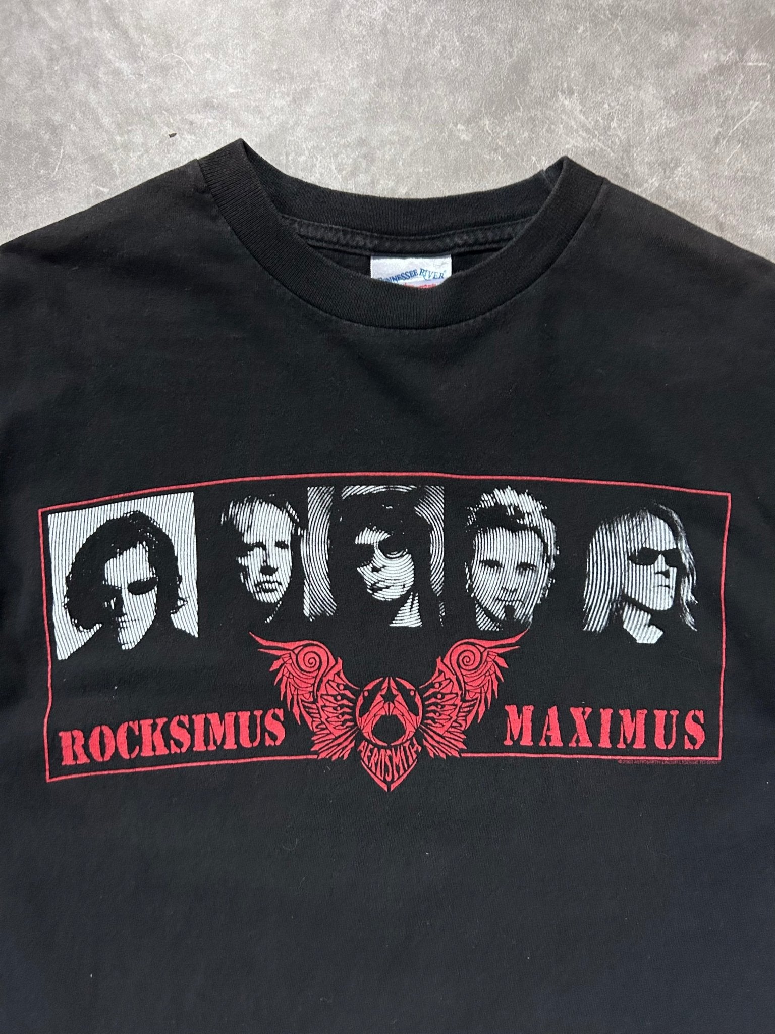 2000s Vintage Aerosmith Rocksimus Maximus Black Band T Shirt Size M - M | Martin City Vintage