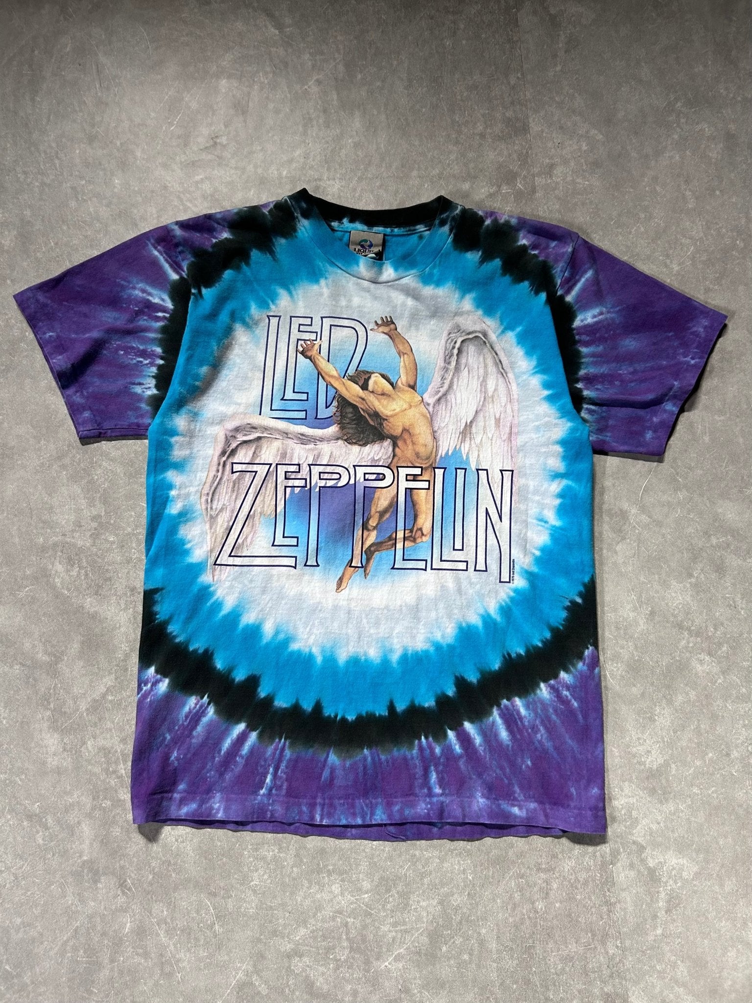 90s Vintage Led Zeppelin Liquid Blue Blue Tie Dye T Shirt Size M - M | Martin City Vintage