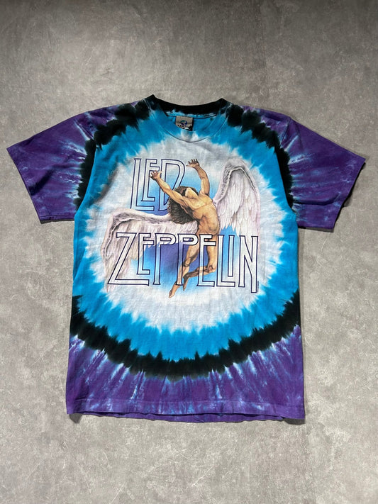 90s Vintage Led Zeppelin Liquid Blue Blue Tie Dye T Shirt Size M - M | Martin City Vintage