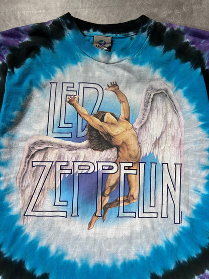 90s Vintage Led Zeppelin Liquid Blue Blue Tie Dye T Shirt Size M - M | Martin City Vintage