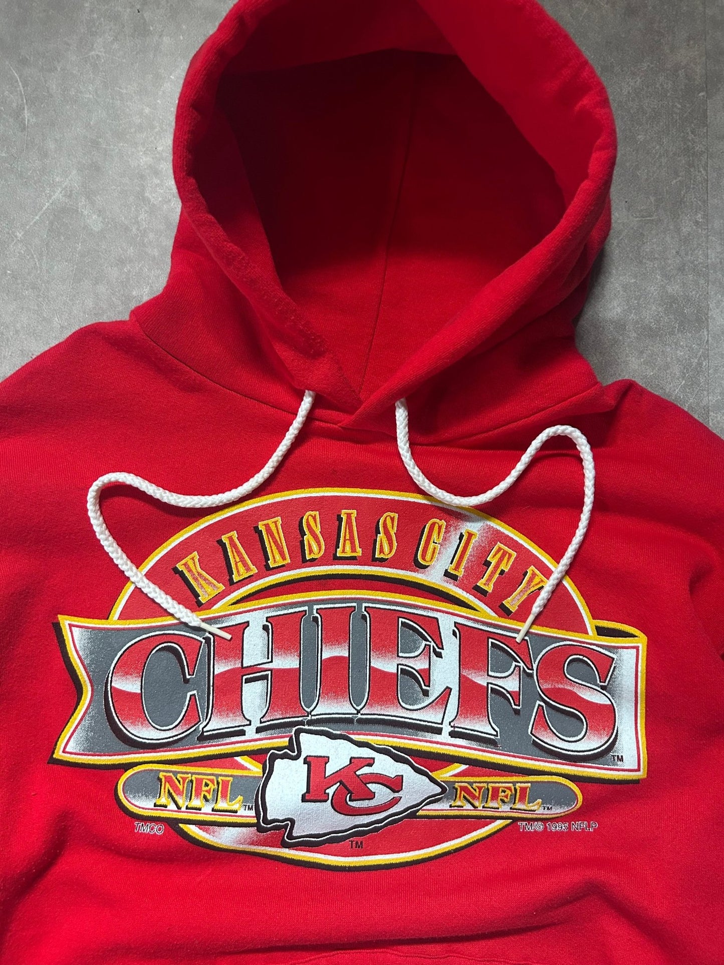 90s Vintage Kansas City Chiefs Chrome Print Red Hoodie Size XL - XL | Martin City Vintage