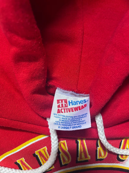 90s Vintage Kansas City Chiefs Chrome Print Red Hoodie Size XL - XL | Martin City Vintage