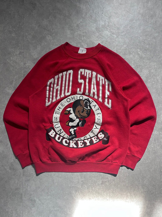 90s Vintage Ohio State Repaired Red Crewneck Size L - L | Martin City Vintage