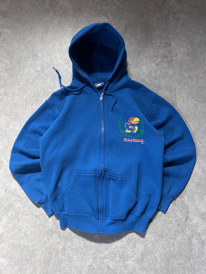 90s Vintage Kansas Jayhawks Zip Up Blue Hoodie Size M - M | Martin City Vintage