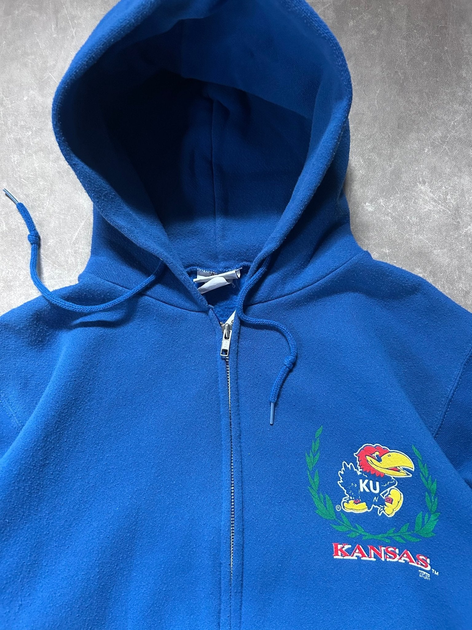 90s Vintage Kansas Jayhawks Zip Up Blue Hoodie Size M - M | Martin City Vintage