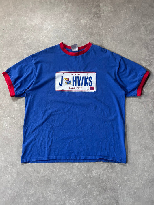 2000s Vintage Kansas Jayhawks Nike License Plate Blue T Shirt Size XL - XL | Martin City Vintage