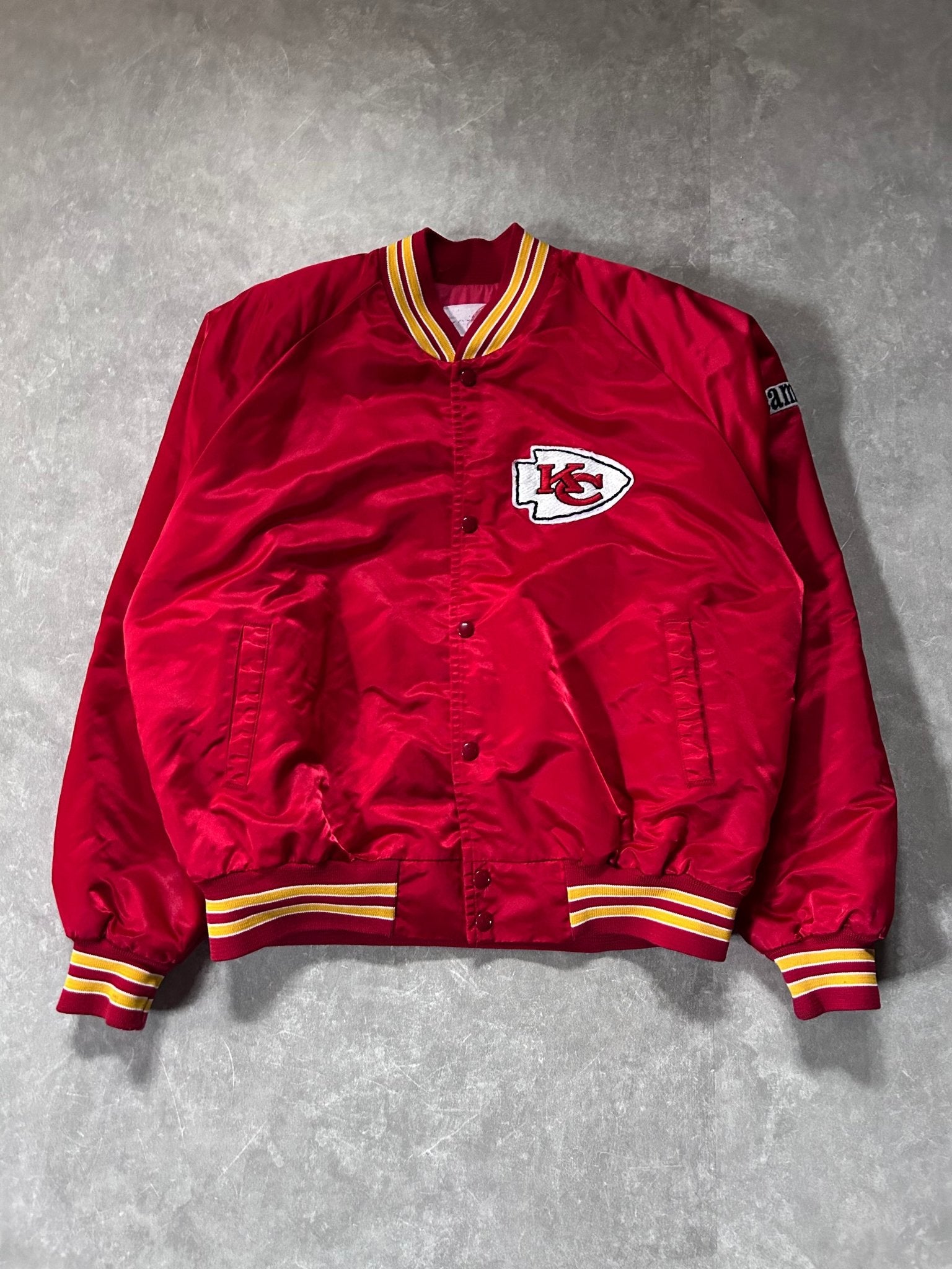 90s Vintage Kansas City Chiefs Red Satin Jacket Size XL - XL | Martin City Vintage