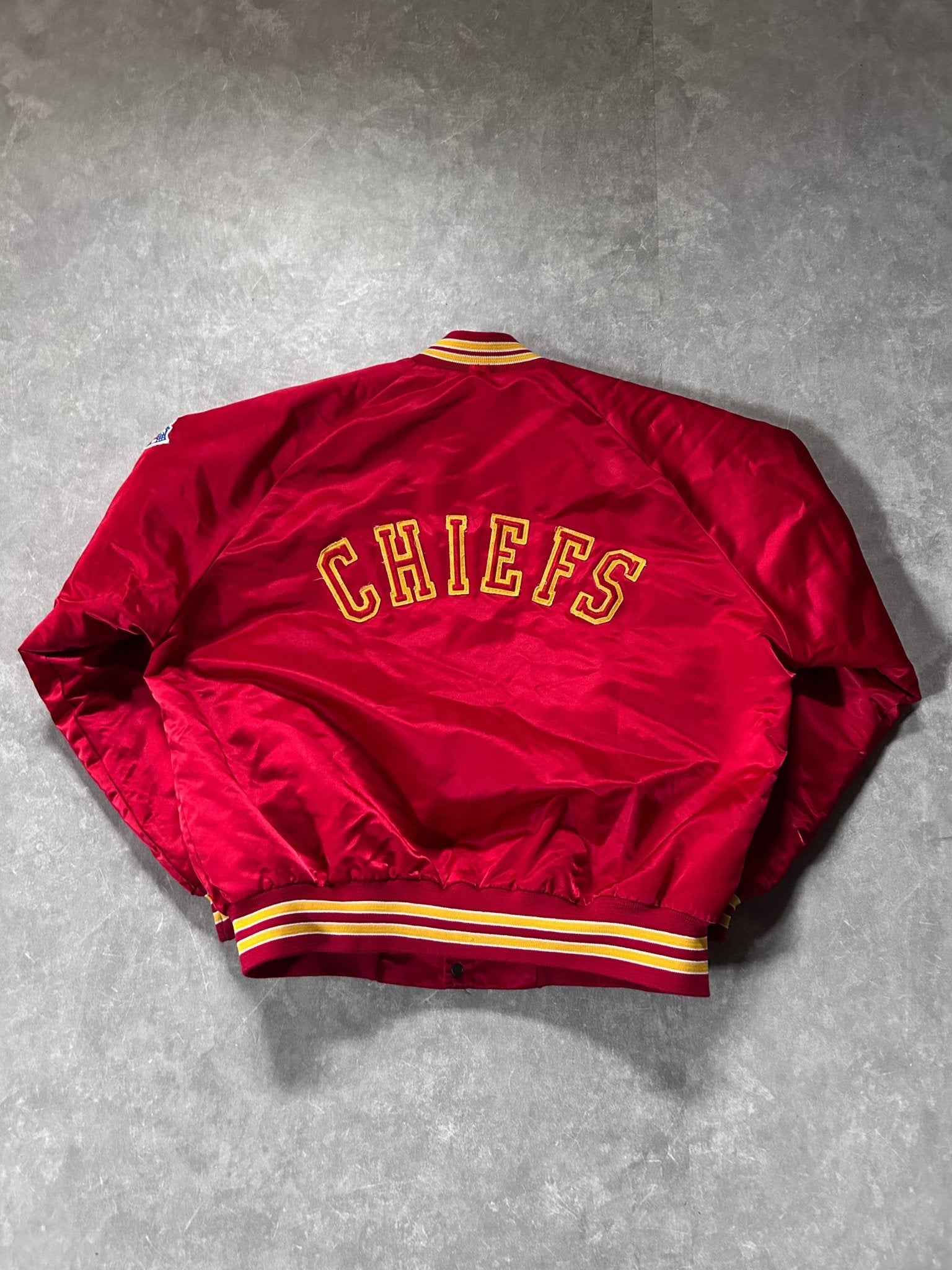 90s Vintage Kansas City Chiefs Red Satin Jacket Size XL - XL | Martin City Vintage