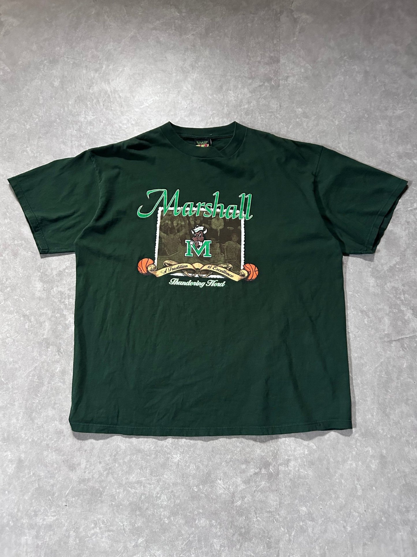 90s Vintage Marshall Thundering Herd Basketball Green T Shirt Size XXL - XXL | Martin City Vintage