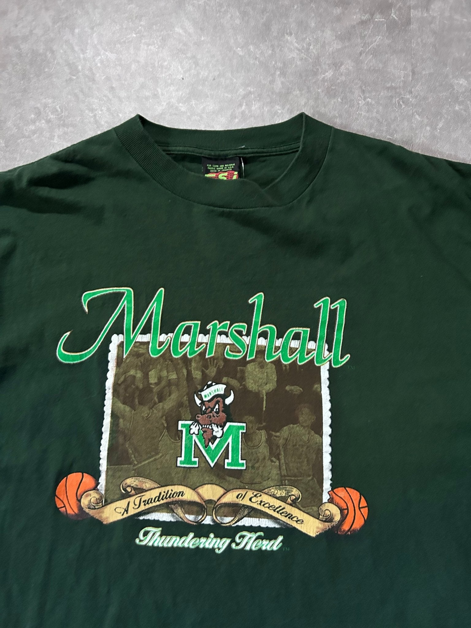 90s Vintage Marshall Thundering Herd Basketball Green T Shirt Size XXL - XXL | Martin City Vintage