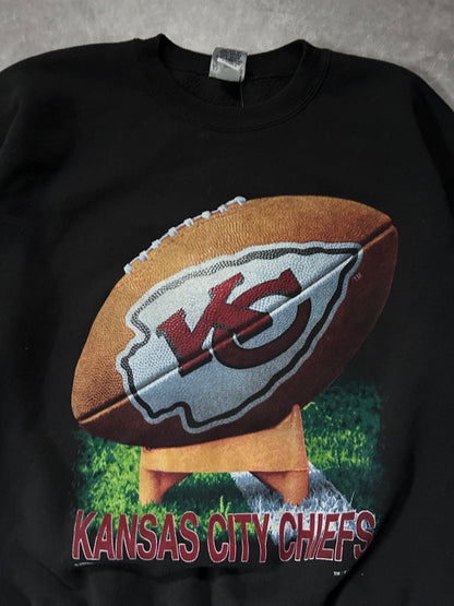 90s Vintage Kansas City Chiefs Kicking Tee Black Crewneck Size XL - XL | Martin City Vintage