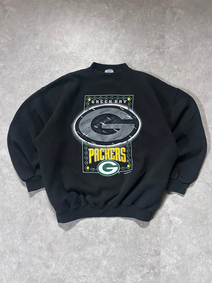 90s Vintage Green Bay Packers Chrome Print Black Crewneck Size XL - XL | Martin City Vintage
