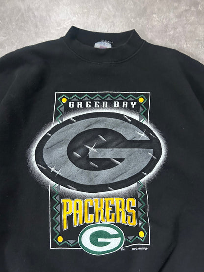 90s Vintage Green Bay Packers Chrome Print Black Crewneck Size XL - XL | Martin City Vintage