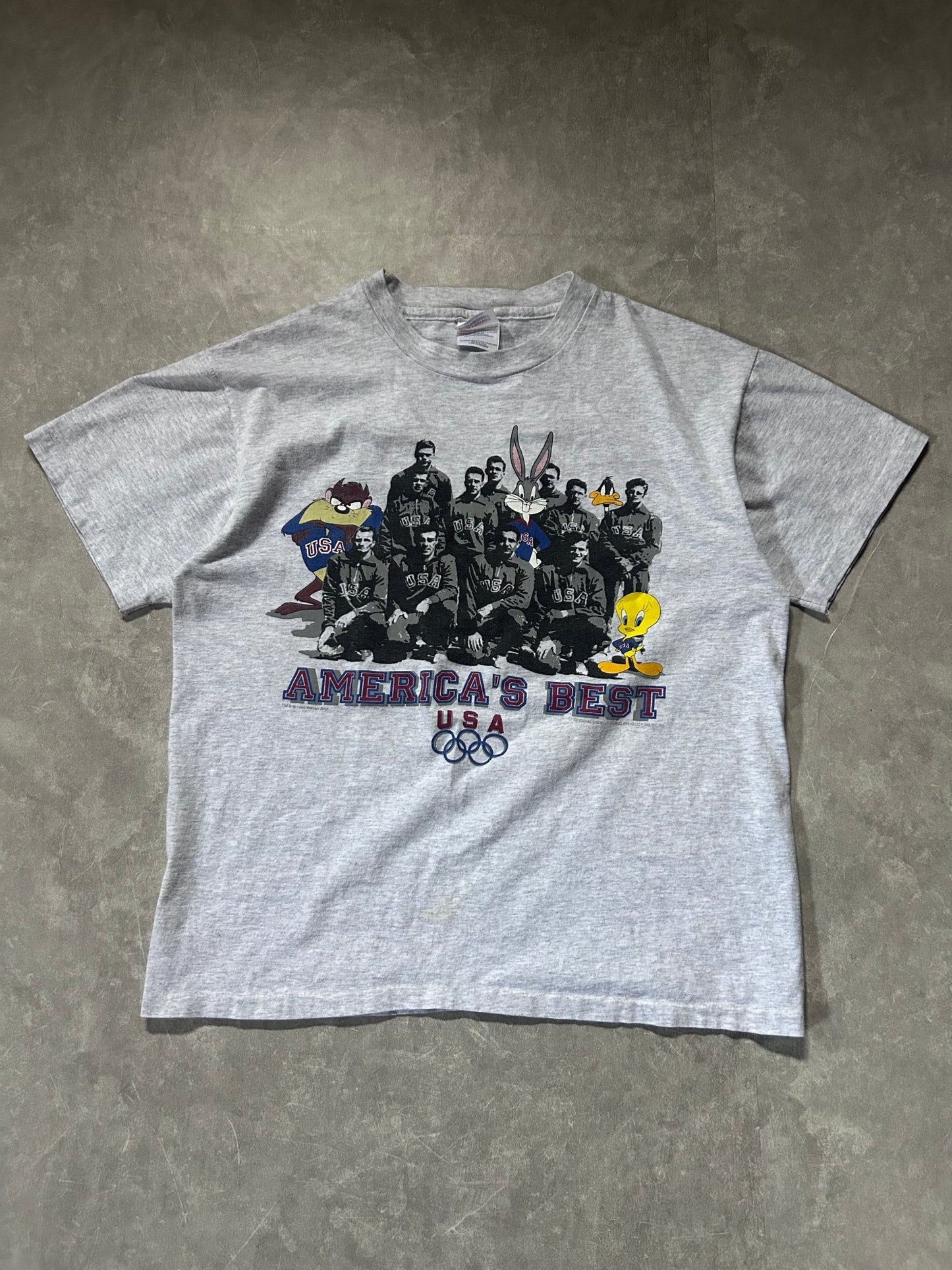 90s Vintage Olympics USA Looney Tunes Heather Grey T Shirt Size L - L | Martin City Vintage