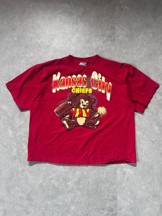 90s Vintage Kansas City Chiefs Teddy Bear Boxy Red T Shirt Size XL - XL | Martin City Vintage
