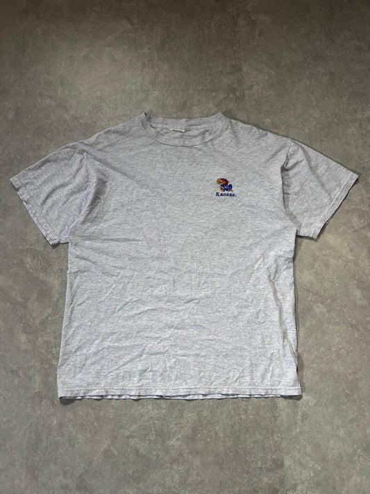 90s Vintage Kansas Jayhawks Embroidered Minimalist Heather Gray T Shirt Size L - L | Martin City Vintage