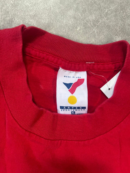 90s Vintage Kansas City Joe Montana Caricature Red T Shirt Size XL - XL | Martin City Vintage