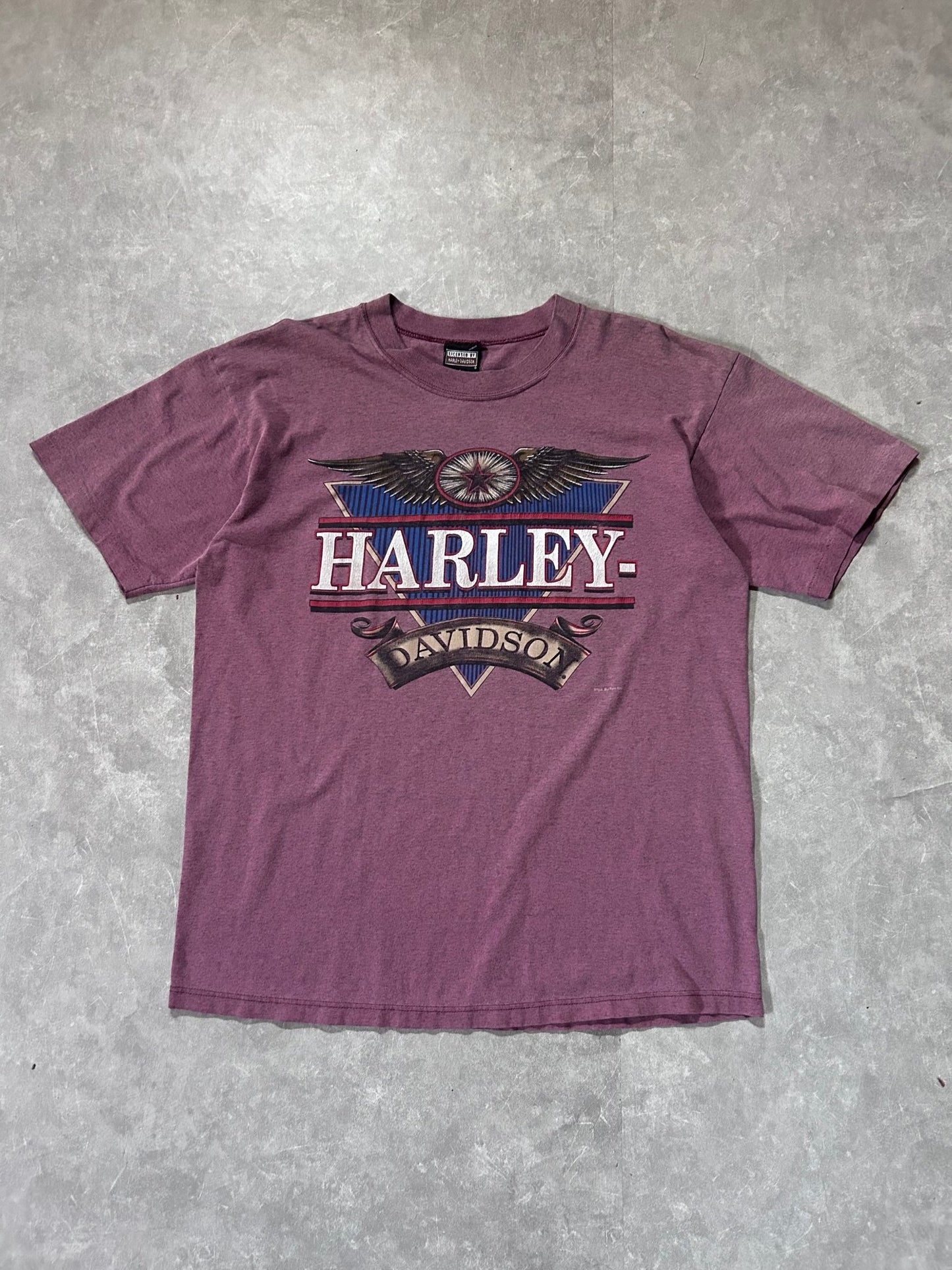 90s Vintage Harley Davidson Crest Salmon Pink T Shirt Size L - L | Martin City Vintage