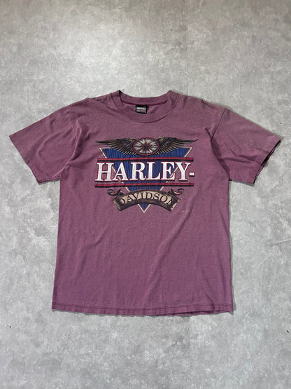 90s Vintage Harley Davidson Crest Salmon Pink T Shirt Size L - L | Martin City Vintage