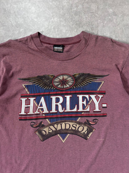 90s Vintage Harley Davidson Crest Salmon Pink T Shirt Size L - L | Martin City Vintage
