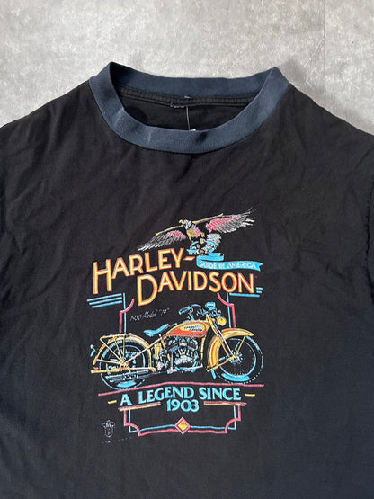 90s Vintage Harley Davidson 1930 Model "74" 3D Emblem Faded Black T Shirt Size L - L | Martin City Vintage