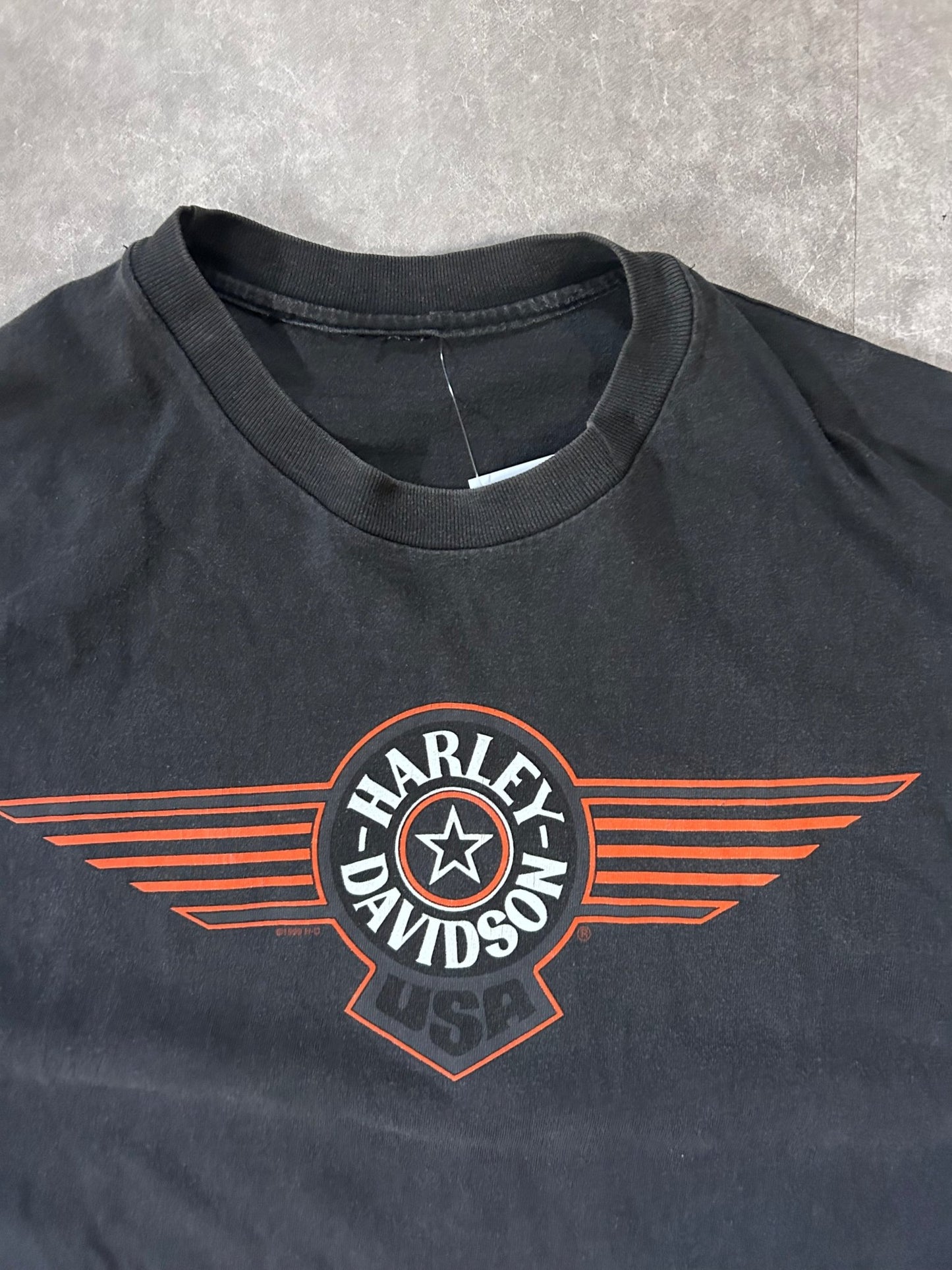 90s Vintage Harley Davidson Shawnee, KS Faded Black T Shirt Size XL - XL | Martin City Vintage