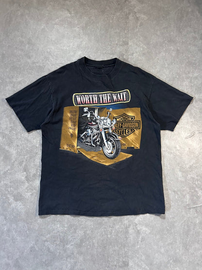 90s Vintage Harley Davidson Worth the Wait Faded Black T Shirt Size XL