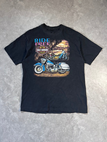 90s Vintage Harley Davidson Ride Free Faded Black T Shirt Size XL