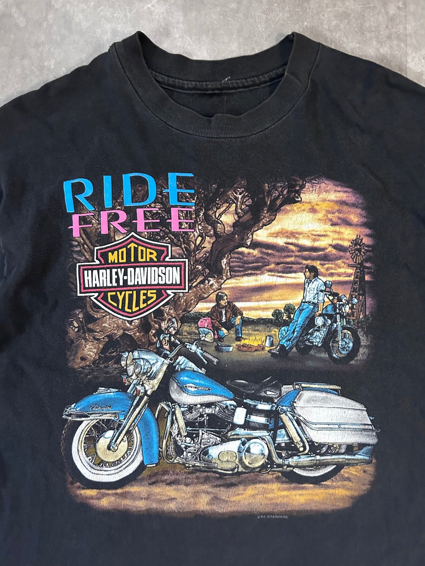 90s Vintage Harley Davidson Ride Free Faded Black T Shirt Size XL