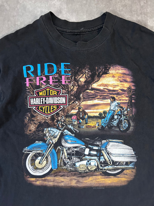 90s Vintage Harley Davidson Ride Free Faded Black T Shirt Size XL