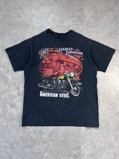 90s Vintage Harley Davidson Classic American Steel Faded Black T Shirt Size L