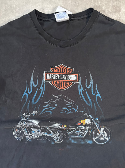 2000s Vintage Harley Davidson Distressed Repaired Faded Black T Shirt Size XL