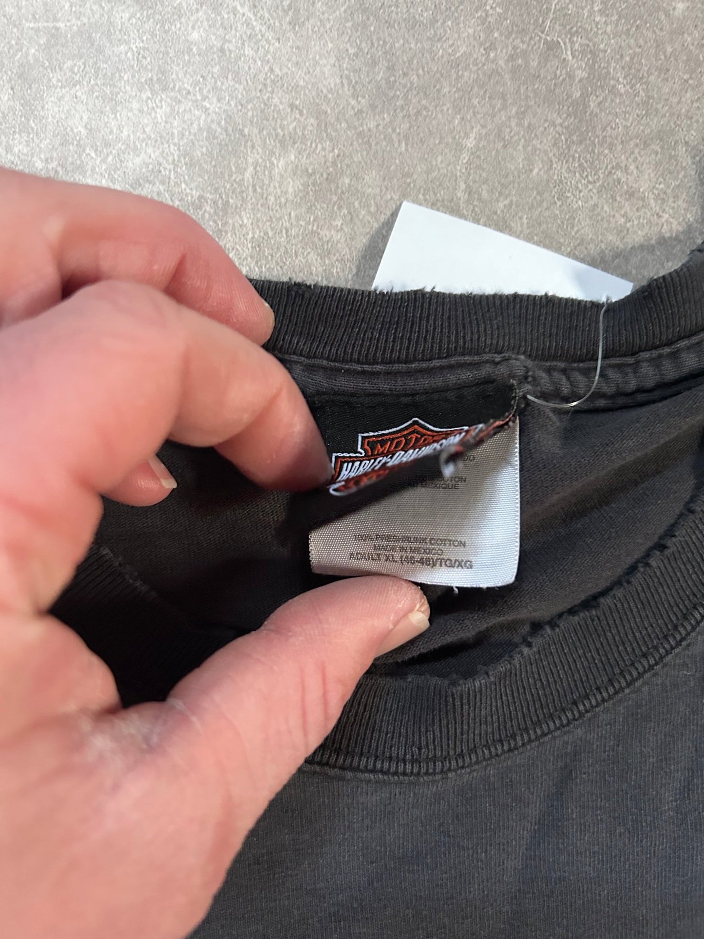 2000s Vintage Harley Davidson Distressed Repaired Faded Black T Shirt Size XL