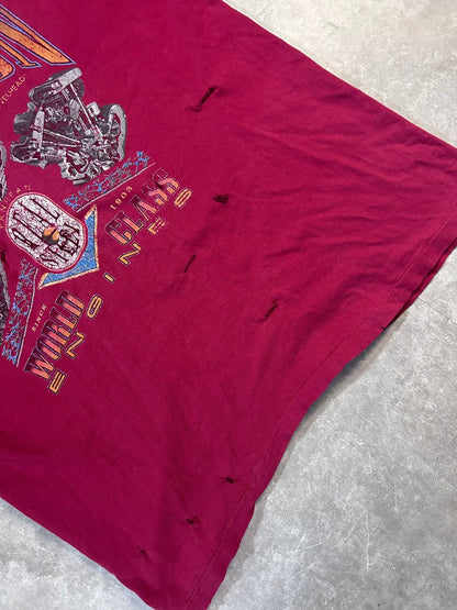 90s Vintage Harley Davidson Distressed Repaired Red T Shirt Size L