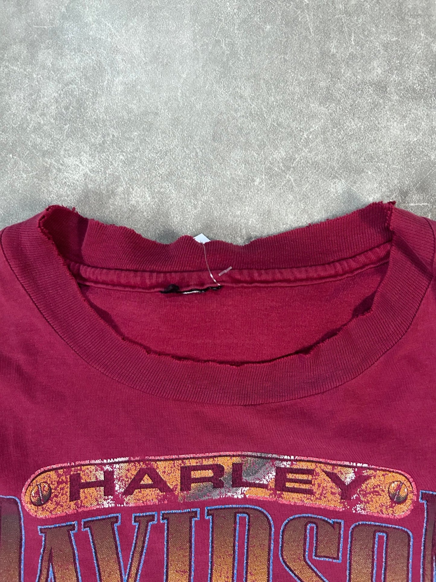 90s Vintage Harley Davidson Distressed Repaired Red T Shirt Size L