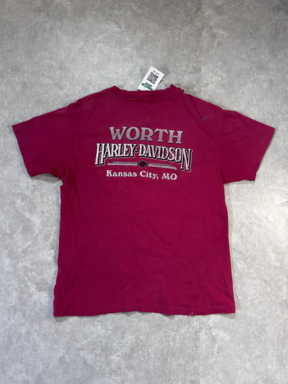 90s Vintage Harley Davidson Distressed Repaired Red T Shirt Size L