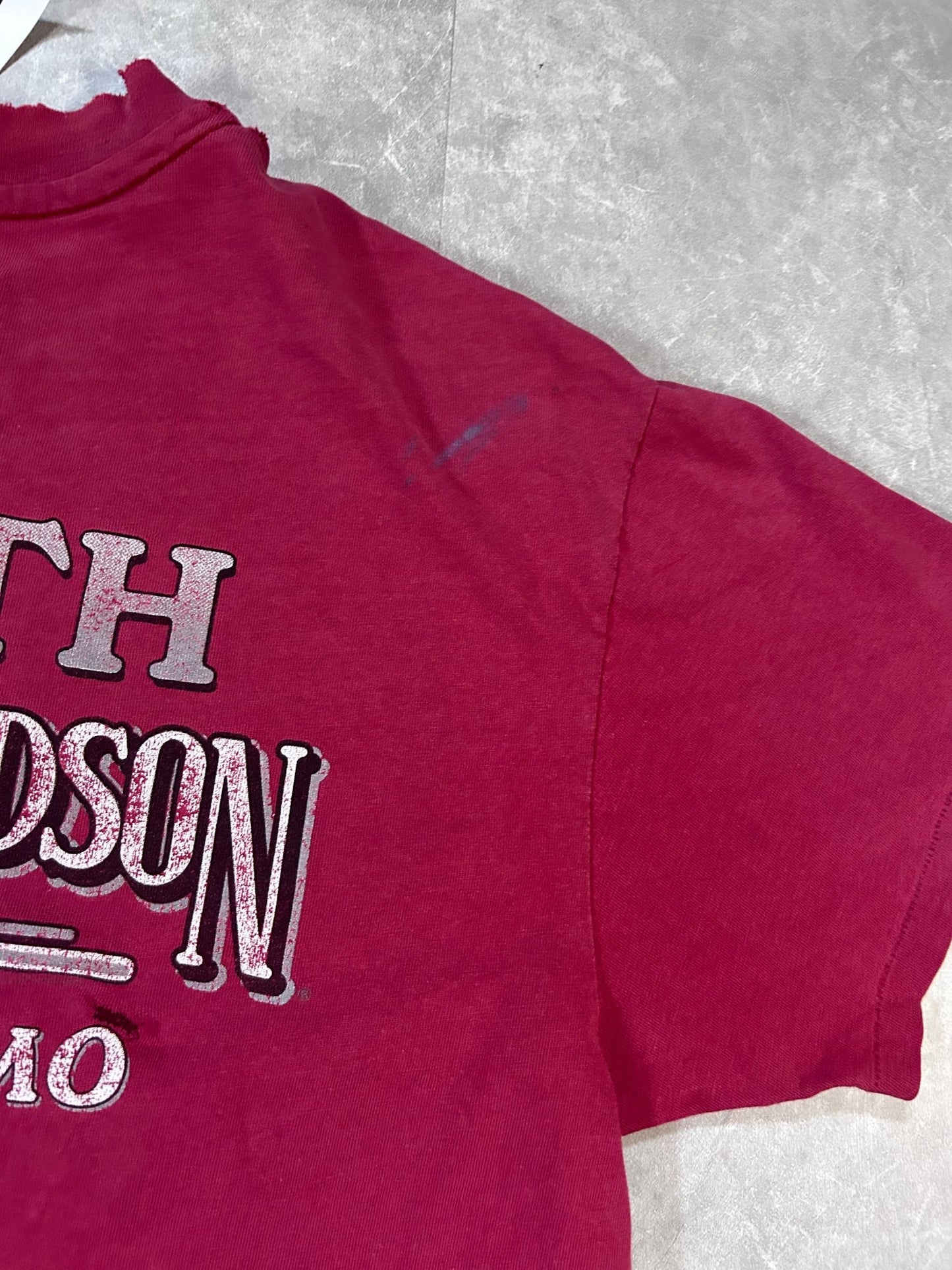 90s Vintage Harley Davidson Distressed Repaired Red T Shirt Size L